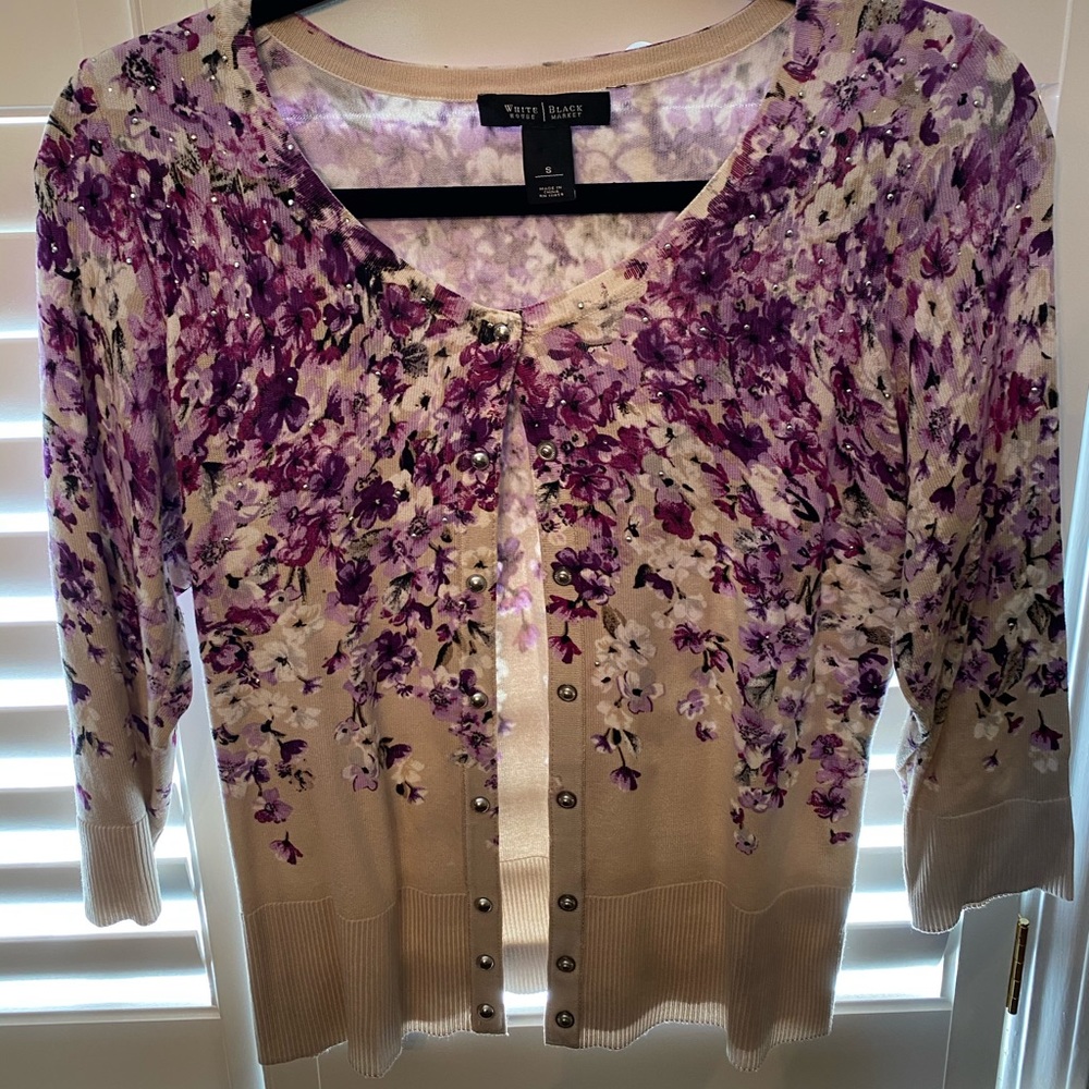 White House Black Market Floral Print Cardigan